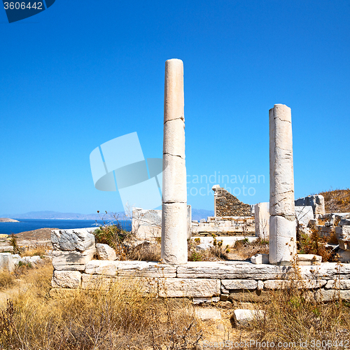 Image of famous   in delos greece the historycal acropolis and old ruin s