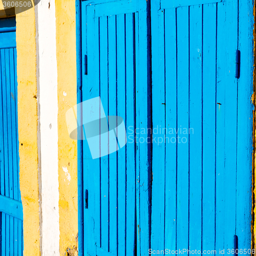 Image of old door in morocco africa ancien and wall ornate blue yellow