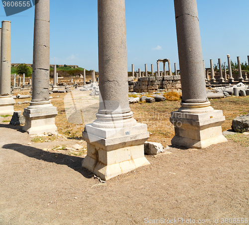 Image of perge old construction in asia turkey the column  and the roman 