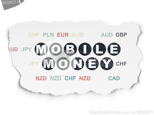 Image of Currency concept: Mobile Money on Torn Paper background