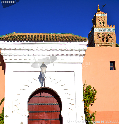 Image of historical marble  in  antique building door morocco      style 