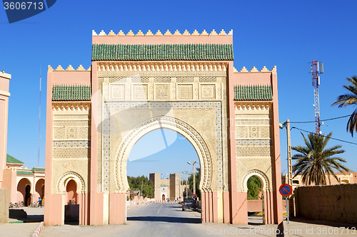 Image of morocco arch in africa old   street  the blue sky