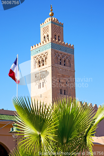 Image of history in maroc africa  minaret french waving flag