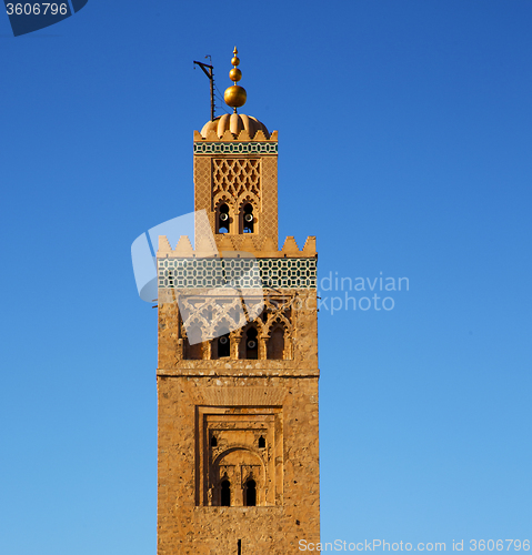 Image of history in maroc africa  minaret religion and the blue     sky