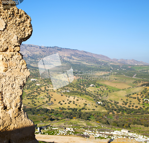 Image of from high in the village morocco africa field and constructions