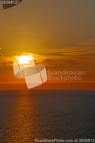 Image of in santorini    greece sunset and the sky mediterranean red sea