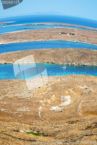 Image of sea in delos greece the historycal acropolis and old ruin site