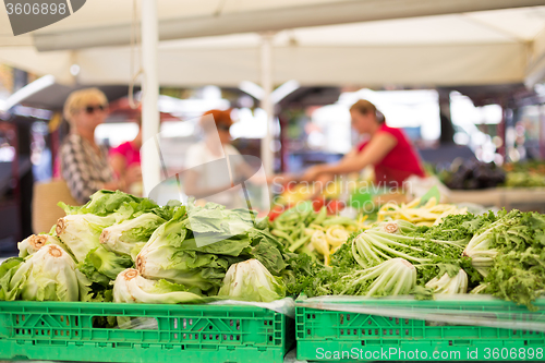 Image of Farmers\' food market stall with variety of organic vegetable.