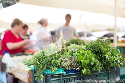 Image of Farmers\' market stall.