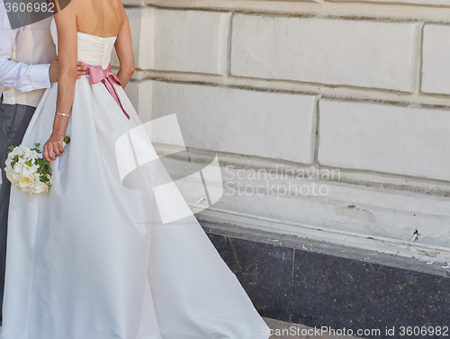 Image of Elegant bride and groom posing together 