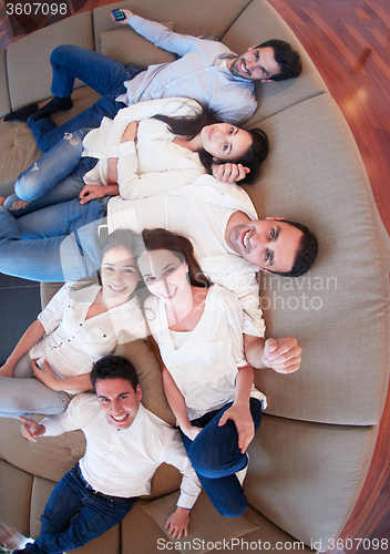 Image of friends group get relaxed at home