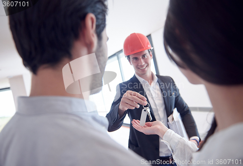 Image of couple buying new home with real estate agent