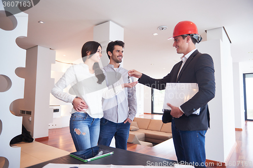 Image of couple buying new home with real estate agent