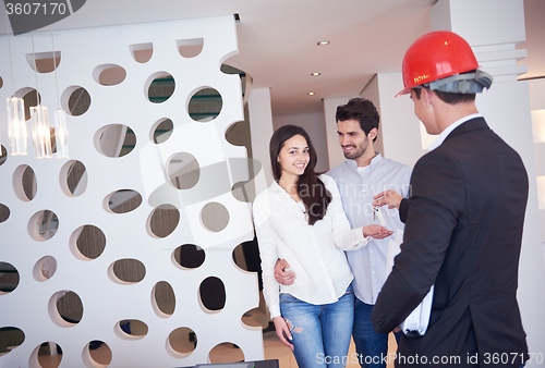 Image of couple buying new home with real estate agent