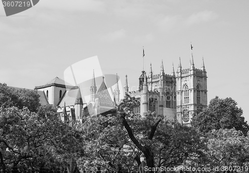 Image of Black and white Westminster Abbey in London