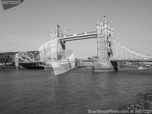 Image of Black and white Tower Bridge in London