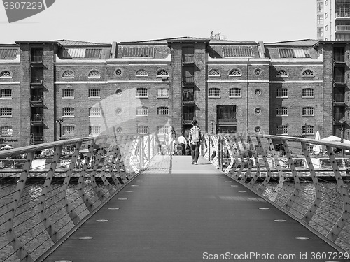 Image of Black and white West India Quay in London