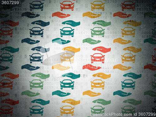 Image of Insurance concept: Car And Palm icons on Digital Paper background
