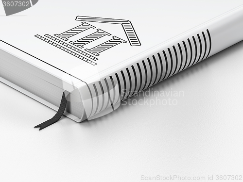 Image of Law concept: closed book, Courthouse on white background