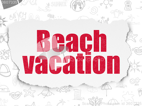 Image of Tourism concept: Beach Vacation on Torn Paper background