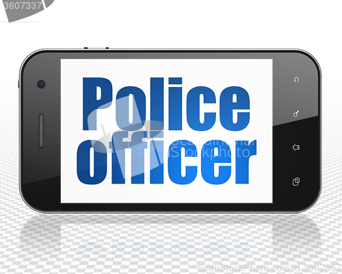 Image of Law concept: Smartphone with Police Officer on display