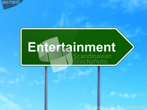 Image of Holiday concept: Entertainment on road sign background