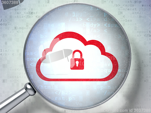Image of Cloud networking concept: Cloud With Padlock with optical glass on digital background