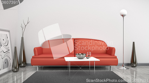 Image of red sofa in a white room