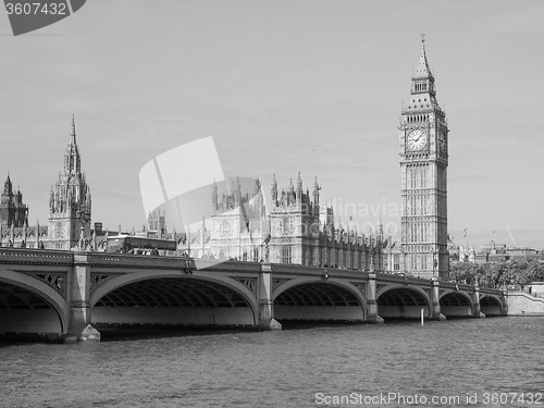 Image of Black and white Houses of Parliament in London