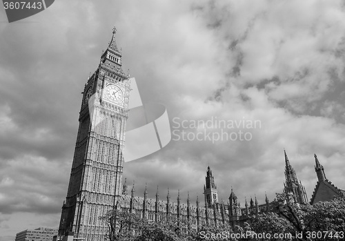 Image of Black and white Houses of Parliament in London