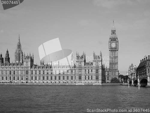 Image of Black and white Houses of Parliament in London