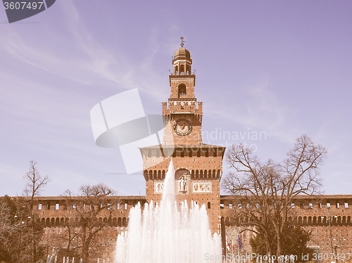 Image of Retro looking Castello Sforzesco Milan