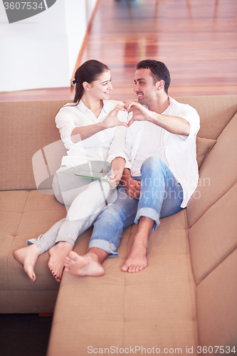 Image of happy young romantic couple have fun and  relax at home