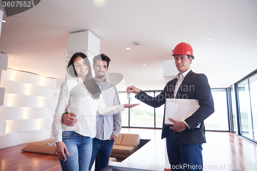 Image of couple buying new home with real estate agent