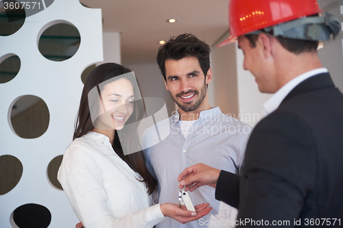 Image of couple buying new home with real estate agent