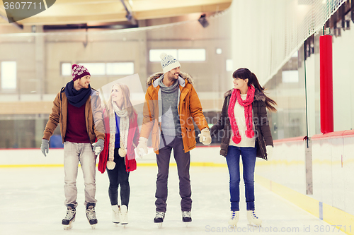 Image of happy friends on skating rink