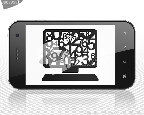 Image of Studying concept: Smartphone with Computer Pc on display