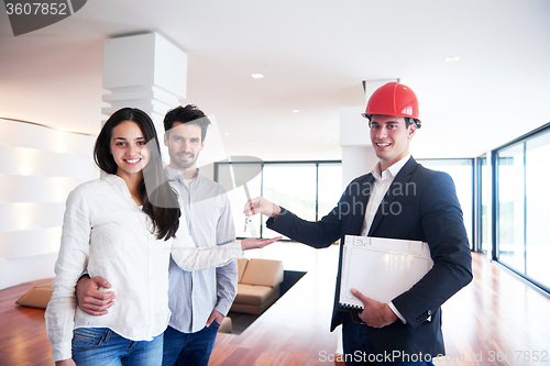 Image of couple buying new home with real estate agent