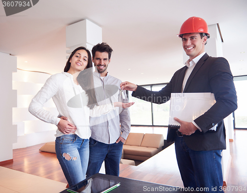 Image of couple buying new home with real estate agent