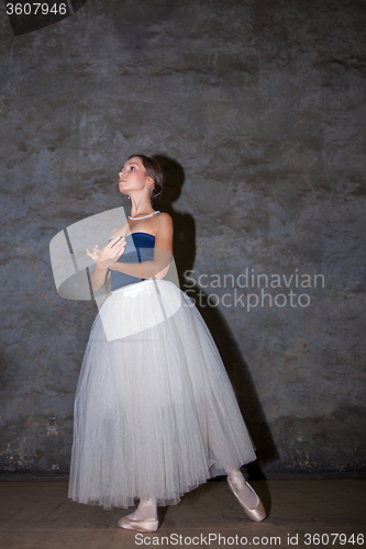 Image of The beautiful ballerina posing in long white skirt 