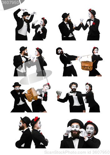 Image of Two memes as business man and woman on white background