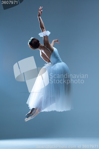 Image of Portrait of the ballerina on blue background