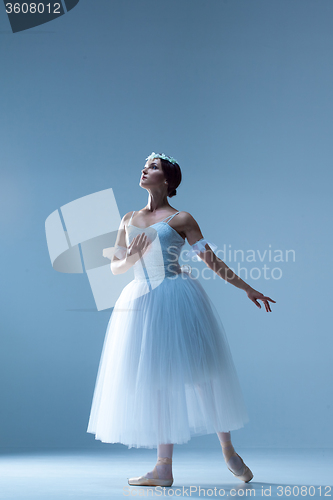 Image of Portrait of the ballerina on blue background