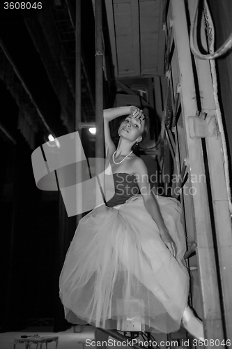 Image of The beautiful ballerina posing in long white skirt 