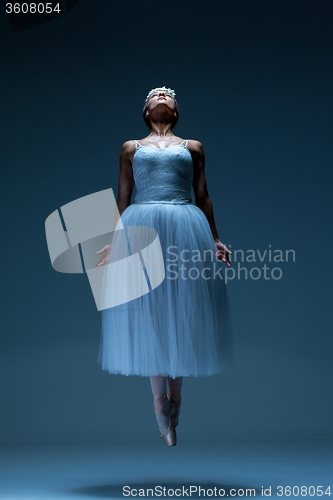 Image of Portrait of the ballerina on blue background