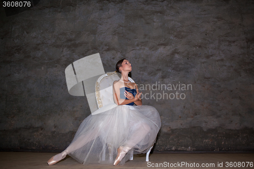 Image of The beautiful ballerina posing in long white skirt 