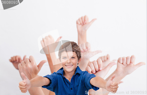 Image of hands of teenagers showing okay sign on white 