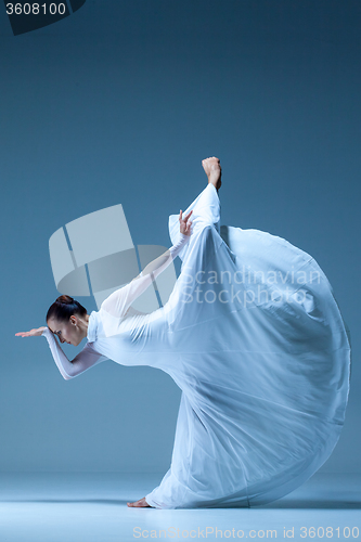 Image of Portrait of the ballerina on blue background