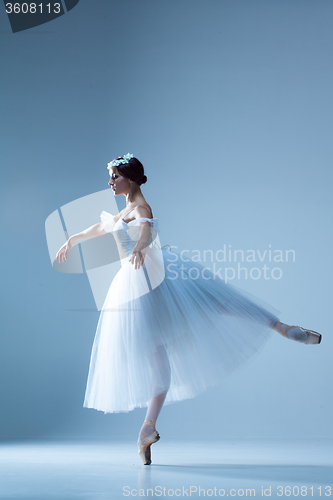 Image of Portrait of the ballerina on blue background