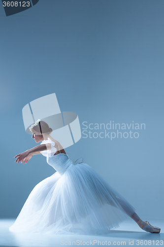 Image of Portrait of the ballerina on blue background